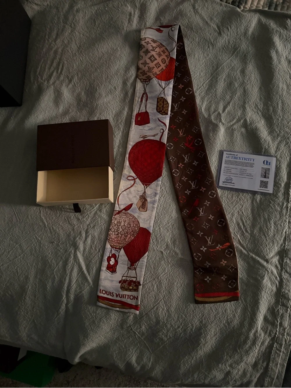 Louis Vuitton Red/Brown Monogram Silk Twilly Scarf